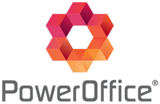 Power Office-logotypen, sex orange rutor i olika nyanser som bildar en cirkel